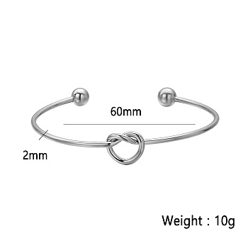 Stylish Knot Stainless Steel Cuff Bangles, Versatile Design for Men and Women, Silver, Inner Diameter: 2-3/8 inch(6cm)