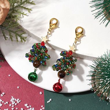 Perles de rocaille en verre pour arbre de noël et décorations pendantes en œil de tigre naturel(HJEW-MZ00075)-2