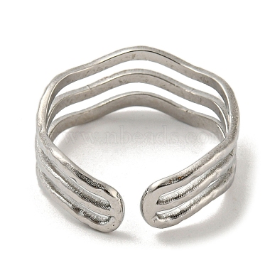 304 Stainless Steel Triple Lines Open Cuff Ring(RJEW-C067-07P)-3