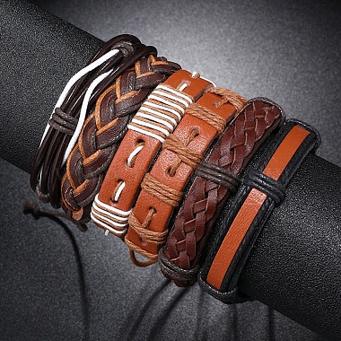 Bracelet à cordon en simili cuir tressé réglable de style 6pcs 6 serti de cordon ciré pour hommes(BJEW-F458-10)-7