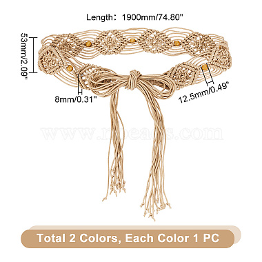 2Pcs 2 Colors Wax Cord Knitted Rhombus Chain Belt with Wood Beaded(AJEW-GA0006-24)-2
