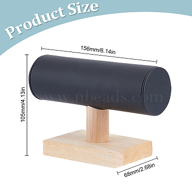 T-Shaped Bar PU Leather Bracelet Display Stands with Wooden Base(AJEW-WH0471-127A)-2