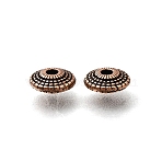 Tibetan Style Alloy Spacer Beads, Textured Flat Round, Red Copper, 8x3mm, Hole: 1.8mm, about 1923pcs/1000g(AL-CBA3B63-05R)