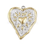304 Stainless Steel Pendants, Heart Charm, Textured, Ion Plating(IP), Golden & Stainless Steel Color, 35x29.5x2.5mm, Hole: 2.5mm(X-STAS-K260-09GP)