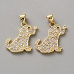Brass Micro Pave Cubic Zirconia Pendants, Dog, with Jump Ring Charms, Real 18K Gold Plated, 19.5x15.5x1.5mm, Hole: 4x3mm(FIND-WH20015-074)