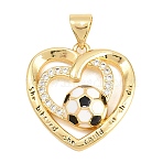 Football Brass Micro Pave Cubic Zirconia Pendants, with Enamel, Golden, Heart, 20x20x5mm, Hole: 4x3mm(KK-A297-09D-G)