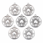 Tibetan Style Alloy Pendants, Cadmium Free & Nickel Free & Lead Free, Flat Round with Moon & Sun, Thailand Sterling Silver Plated, 24.5x21x3mm, Hole: 2mm(PALLOY-S120-277-NR)