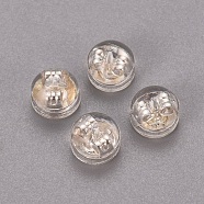 Brass & Plastic Ear Nuts, Earring Backs, Long-Lasting Plated, Half Round, Silver Color Plated, 5.5x4mm, Hole: 0.6mm(KK-I664-04S)