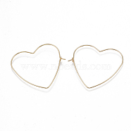 Brass Earring Hooks, Heart, Nickel Free, Real 18K Gold Plated, 20 Gauge, 37~38x39~40x0.8mm, Pin: 0.8mm(KK-T038-429G)