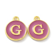 Golden Plated Alloy Enamel Charms, Cadmium Free & Lead Free, Enamelled Sequins, Flamingo, Flat Round with Letter, Letter.G, 14x12x2mm, Hole: 1.4mm(ENAM-XCP0001-13G)