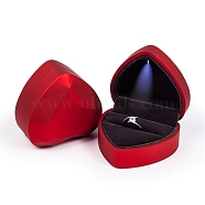 Heart Shaped Plastic Ring Storage Boxes, Jewelry Ring Gift Case with Velvet Inside and LED Light, Red, 7.15x6.4x4.35cm(CON-C020-01A)