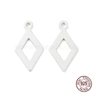 925 Sterling Silver Charms, Hollow Rhombus, Silver, 13x7x0.6mm, Hole: 1mm(STER-F053-15S)