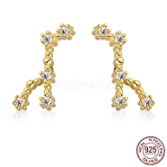 Cubic Zirconia Constellation Stud Earrings, Golden 925 Sterling Silver Earrings, Leo, 11.3x4.3mm(EJEW-P231-90G-07)