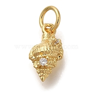 Rack Plating Brass Micro Pave Cubic Zirconia Charms, Cadmium Free & Lead Free, Long-Lasting Plated, Conch, Real 18K Gold Plated, 12x6x4.5mm, Hole: 3mm(KK-I720-55G)