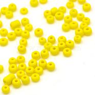 Frosted Opaque Glass Seed Beads, Round, Yellow, 4~5x2.5~5mm, Hole: 1mm, about 4500pcs/bag, 440~450g/bag(SEED-R029-4mm-A04)