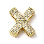 Brass Beads, with Clear Cubic Zirconia, Letter X, 20x17x5.5mm, Hole: 4.5x2.5mm(KK-D098-04X-G)