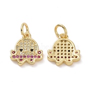 Brass with Cubic Zirconia Charms, with Jump Ring, Octopus Charm, Real 18K Gold Plated, 11.5x10.5x1.5mm, Hole: 3.4mm(KK-G453-26G)