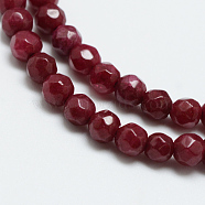 Natural White Jade Bead Strands, Dyed, Faceted, Round, Dark Red, 4mm, Hole: 1mm, about 88~89pcs/strand, 14.37~14.57 inch(36.5~37cm)(X-G-R344-4mm-09)