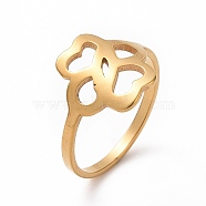 Ion Plating(IP) 201 Stainless Steel Hollow Flower Finger Ring for Women, Golden, US Size 6 1/2(16.9mm)(RJEW-J051-13G)