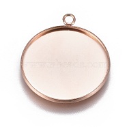 Ion Plating(IP) 304 Stainless Steel Pendant Cabochon Settings, Plain Edge Bezel Cups, Flat Round, Rose Gold, Tray: 25mm, 30.5x26.5x2mm, Hole: 2.2mm(STAS-G127-13-25mm-RG)
