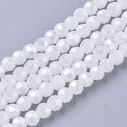 Faceted(32 Facets) Electroplate Glass Beads Strands, Pearl Luster Plated, Imitation Jade, Round, White, 4mm, Hole: 0.5mm, about 100pcs/strand, 14.2 inch(X-EGLA-R018-4mm-7)