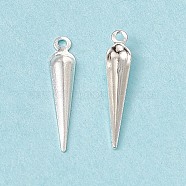 Brass Pendant, Cadmium Free & Lead Free, Cone Charm, 925 Sterling Silver Plated, 15x3x1mm, Hole: 1mm(KK-A172-01S)