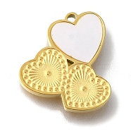 Ion Plating(IP) 304 Stainless Steel Manual Polishing Charms, with White Acrylic, Heart, Golden, 15x13.5x2mm, Hole: 1mm(STAS-M059-06G-02)