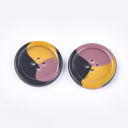 Tri-color Resin Buttons, 4-Hole, Flat Round, Colorful, 28x4mm, Hole: 2mm(RESI-S377-06B-02)