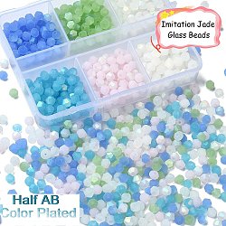 600Pcs 6 Colors Imitation Jade Bicone Frosted Glass Bead Strands, Half AB Color Plated, Faceted, Mixed Color, 4x4mm, Hole: 1mm, 100Pcs/color(GLAA-YW0003-26)