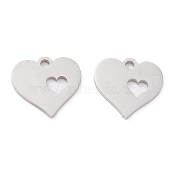 201 Stainless Steel Pendants, Laser Cut, Manual Polishing, Heart, Stainless Steel Color, 12x13x1mm, Hole: 1.6mm(STAS-D451-23P)