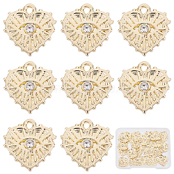 Alloy Charms, with Crystal Rhinestone, Texured, Heart with Evil Eye, Real 18K Gold Plated, 15x15x2mm, Hole: 1.5mm, 22pcs/box(FIND-SC0002-53)