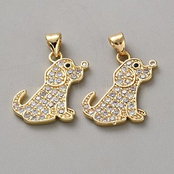 Brass Micro Pave Cubic Zirconia Pendants, Dog, with Jump Ring Charms, Real 18K Gold Plated, 19.5x15.5x1.5mm, Hole: 4x3mm(FIND-WH20015-074)
