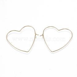 Brass Earring Hooks, Heart, Nickel Free, Real 18K Gold Plated, 20 Gauge, 37~38x39~40x0.8mm, Pin: 0.8mm(KK-T038-429G)