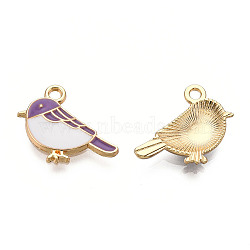 Alloy Charms, with Enamel, Light Gold, Bird, Medium Purple, 15.5x19.5x3mm, Hole: 2mm(ENAM-S119-028B)