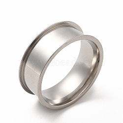 Non-Tarnish 201 Stainless Steel Grooved Finger Ring Settings, Ring Core Blank, for Inlay Ring Jewelry Making, Stainless Steel Color, Inner Diameter: 18mm, Groove: 7mm(STAS-P323-04P)