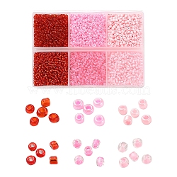 4500Pcs 6 Style 12/0 Glass Seed Beads, Transparent & Silver Lined & Opaque Colours & Celyon & Transparent Inside Colours, Round Hole Beads, Pink, 2~2.5x1.5~2mm, Hole: 0.8~1mm, 750pcs/style(SEED-YW0001-27B)