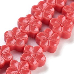 Synthetic Coral Carved Beads Strands, Dyed, 5-Petal Flower, Crimson, 14x15x6mm, Hole: 1.8mm, about 25pcs/strand, 13.58''(34.5cm)(CORA-B001-04A)