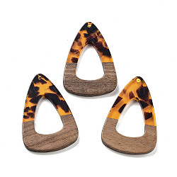 Walnut Wood & Resin Pendants, Teardrop, Dark Orange, 44.5x30x3.5mm, Hole: 2mm(FIND-Z050-08A)