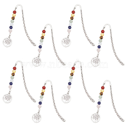 Chakra Theme Natural & Synthetic Gemstone Beads Bookmarks,Alloy Tree of Life Bookmarks, Antique Silver, 153mm, 12pcs/set(AJEW-AB00202)