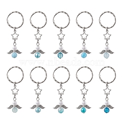 10Pcs Acrylic Keychains, with Iron Split Key Rings, Angel, Antique Silver & Platinum, 6.5cm(KEYC-JKC00741)