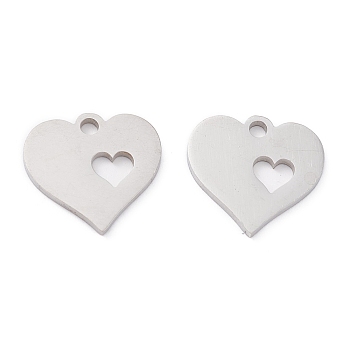 201 Stainless Steel Pendants, Laser Cut, Manual Polishing, Heart, Stainless Steel Color, 12x13x1mm, Hole: 1.6mm