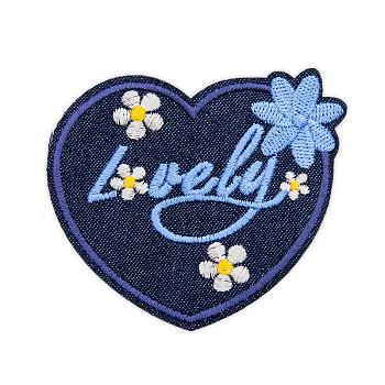 Computerized Embroidery Cloth Iron on/Sew on Patches, Costume Accessories, Appliques, Medium Blue, Heart Pattern, 70x83mm
