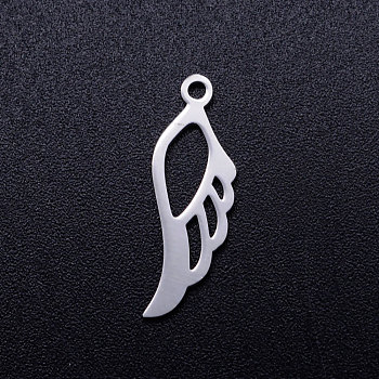 201 Stainless Steel Pendants, Wing, Stainless Steel Color, 21x7x1mm, Hole: 1.5mm