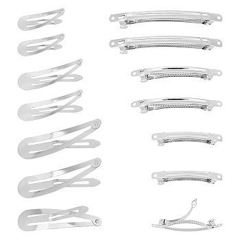 Nbeads 60Pcs 6 Style Iron Hair Barrette and Snap Hair Clip Findings French Hair Clip Findings, for Bowknot, Hair Accessories, Platinum, 31~97.5x10~15mm, 10pcs/style