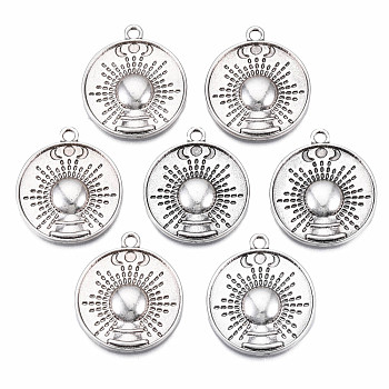 Tibetan Style Alloy Pendants, Cadmium Free & Nickel Free & Lead Free, Flat Round with Moon & Sun, Thailand Sterling Silver Plated, 24.5x21x3mm, Hole: 2mm