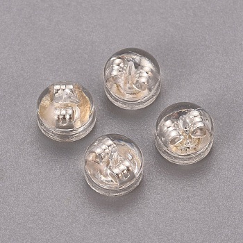 Brass & Plastic Ear Nuts, Earring Backs, Long-Lasting Plated, Half Round, Silver Color Plated, 5.5x4mm, Hole: 0.6mm