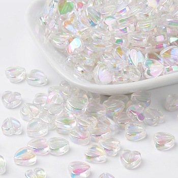 Eco-Friendly Transparent Acrylic Beads, Heart, Clear AB, AB Color, about 8mm in diameter, 3mm thick, Hole: 1mm