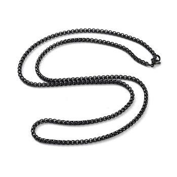 Ion Plating(IP) 304 Stainless Steel Box Chain Necklace for Women, Black, 23.82 inch(60.5cm)