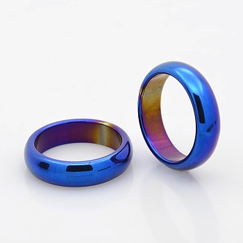 Electroplate Non-Magnetic Synthetic Hematite Wide Band Rings, Blue Plated, 17mm