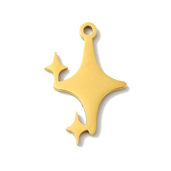 5Pcs 201 Stainless Steel Pendants, Laser Cut, Star Charm, Real 18K Gold Plated, 17x11x1mm, Hole: 1.2mm